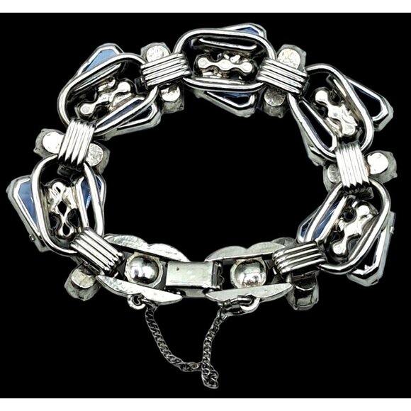 Juliana Pentagon Rhinestone Bracelet Blue Aurora Borealis Vintage Jewelry - Picture 5 of 6